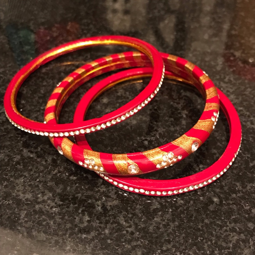 Red and crystal bangle bracelets